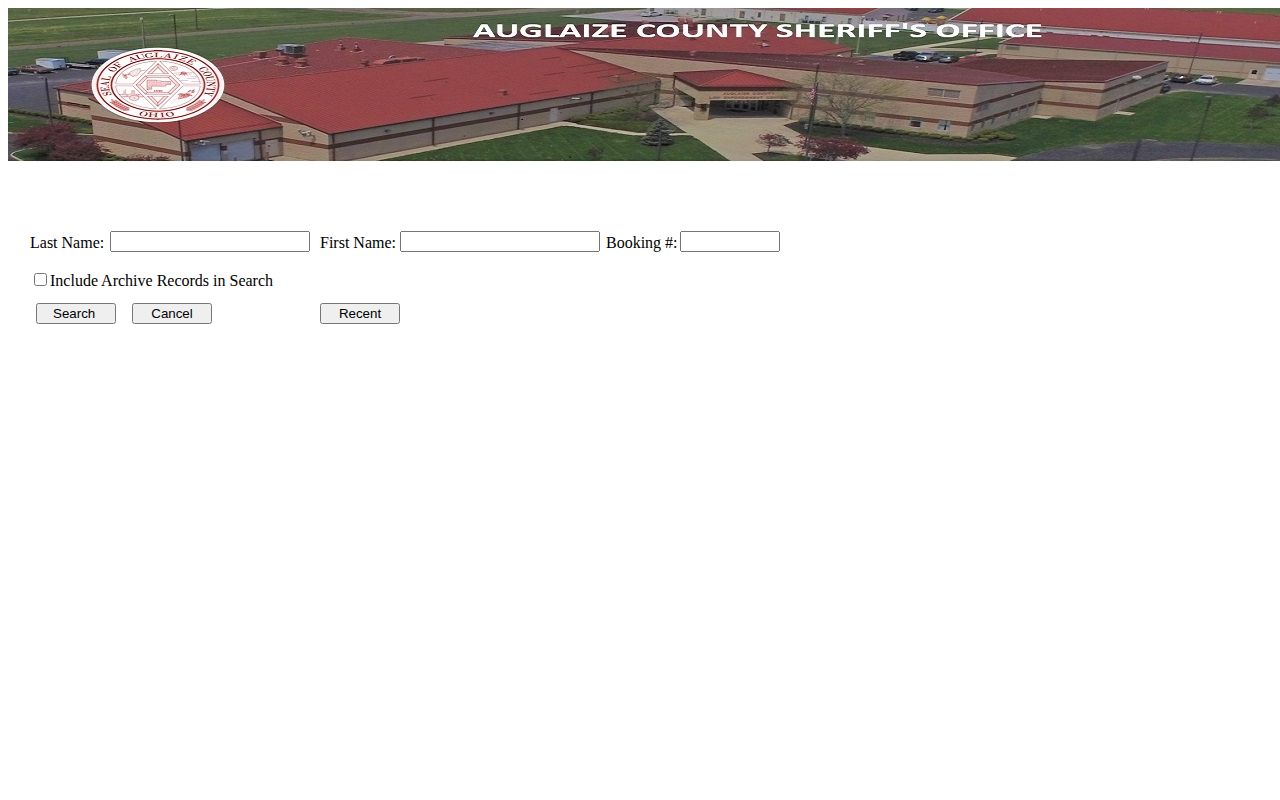 Auglaize County Inmate Inquiry with archive and recent booking controls
