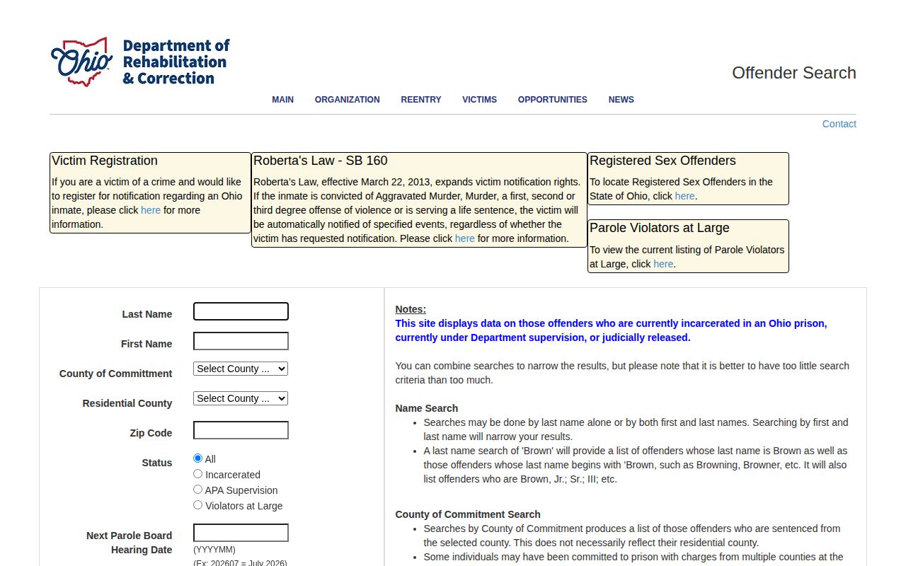Ohio offender search filters for Auglaize County released inmates